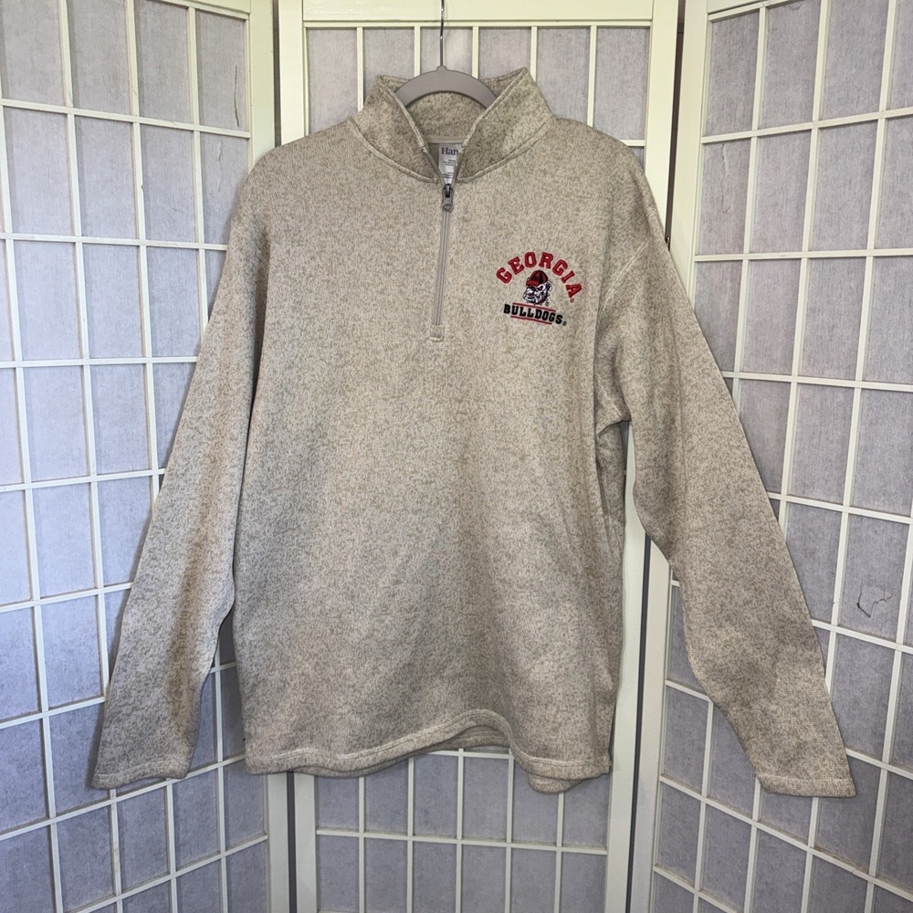 Georgia Bulldogs Long Sleeve Tan Pullover 1/4 Zip Sweater Size Large New
